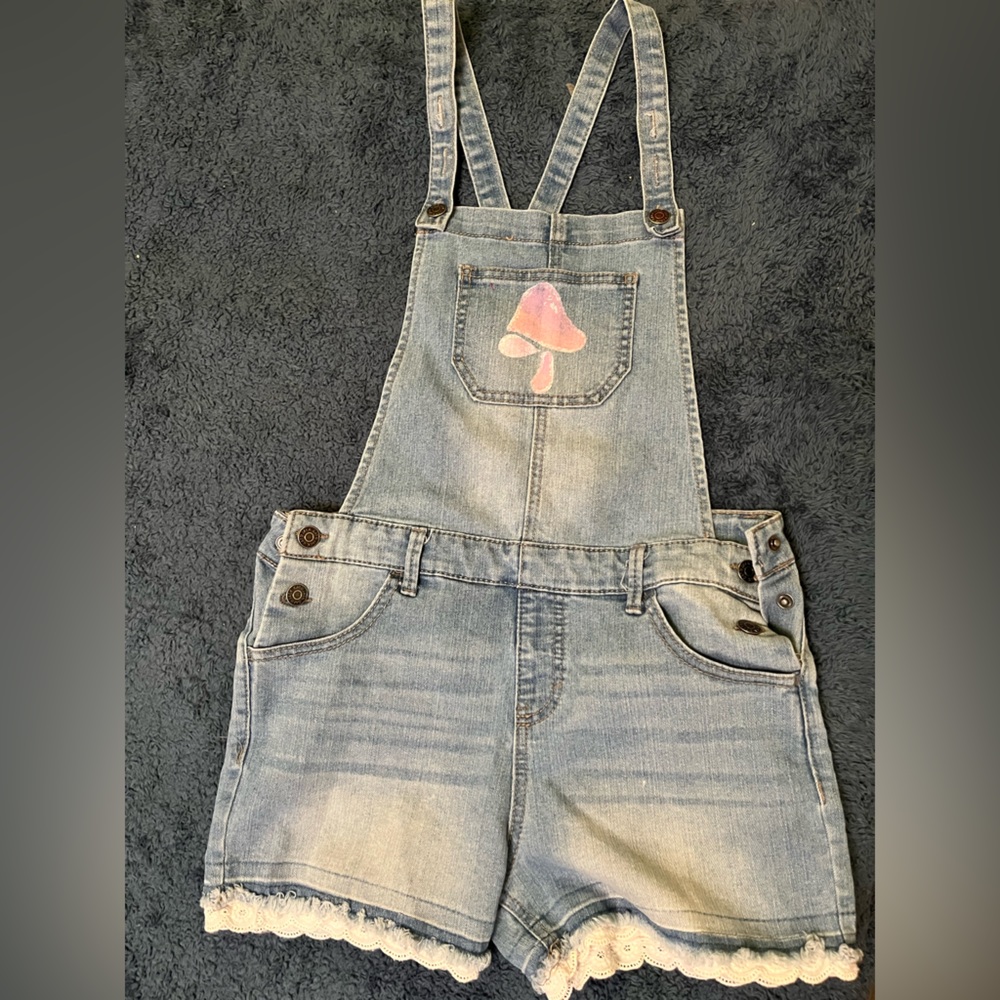 Hand painted mushroom overalls